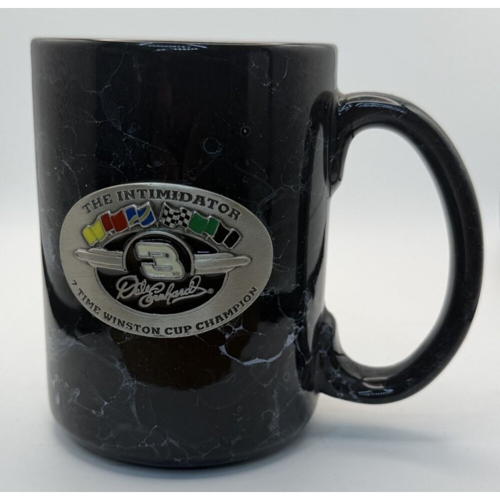 🏁 Dale Earnhardt #3 "The Intimidator" Black Marble Coffee Mug 🏆 Pewter Inset ☕